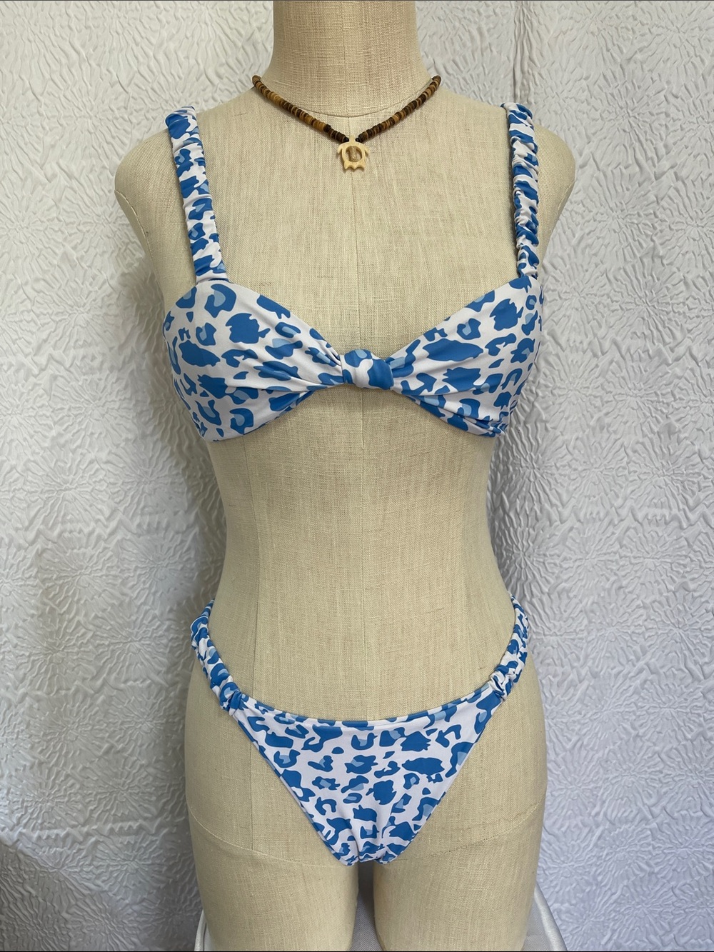 Blue & White Leopard Print Bikini Set